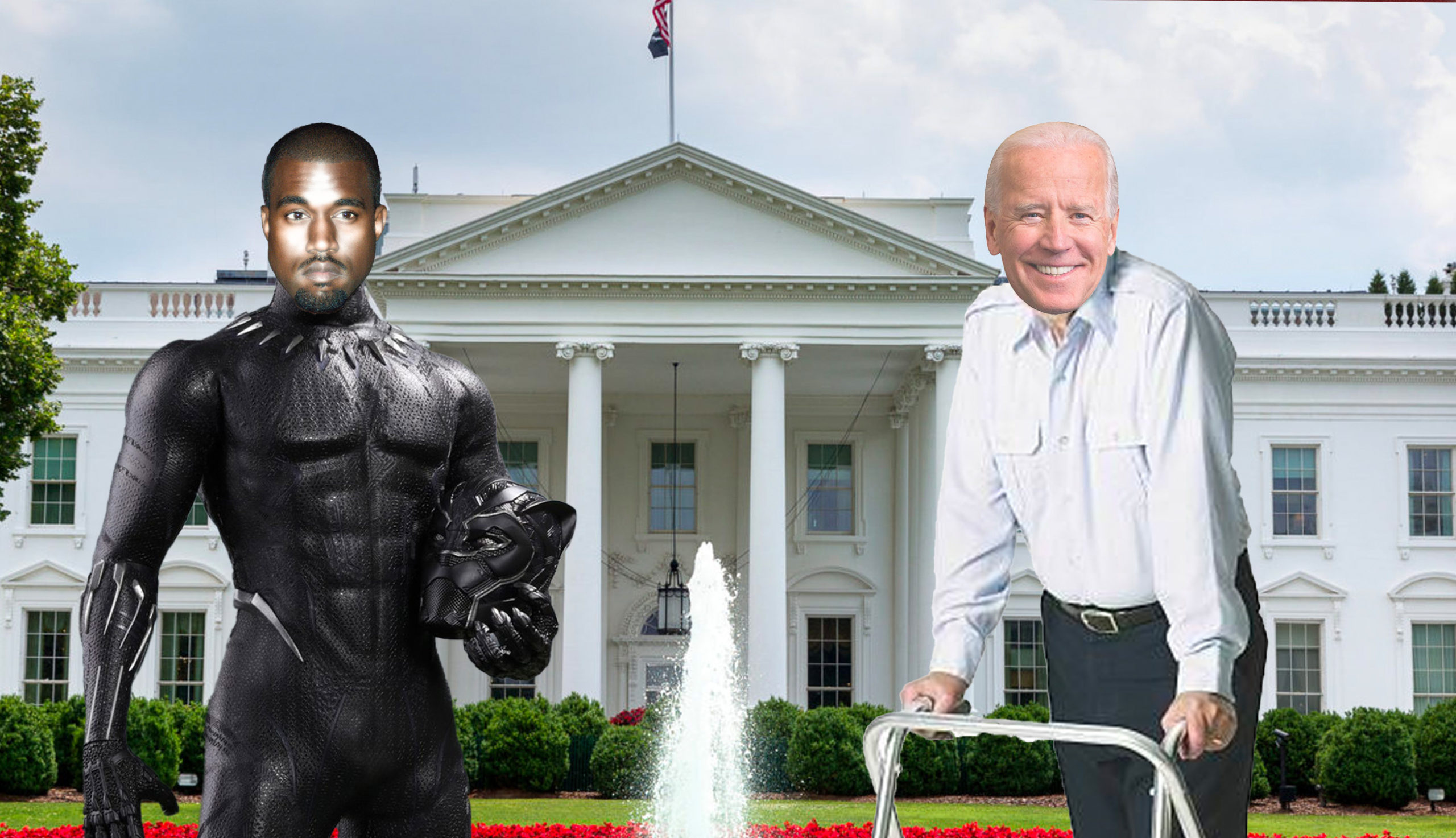 Joe Biden with walker, Kanye West as Black Panther Wakanda, White House