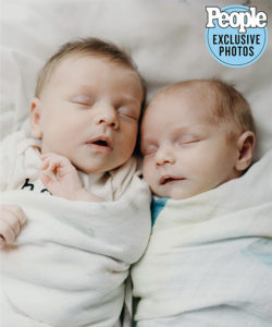 Newborns Ava Dior and Athens Elizabeth swaddled in hospital blankets