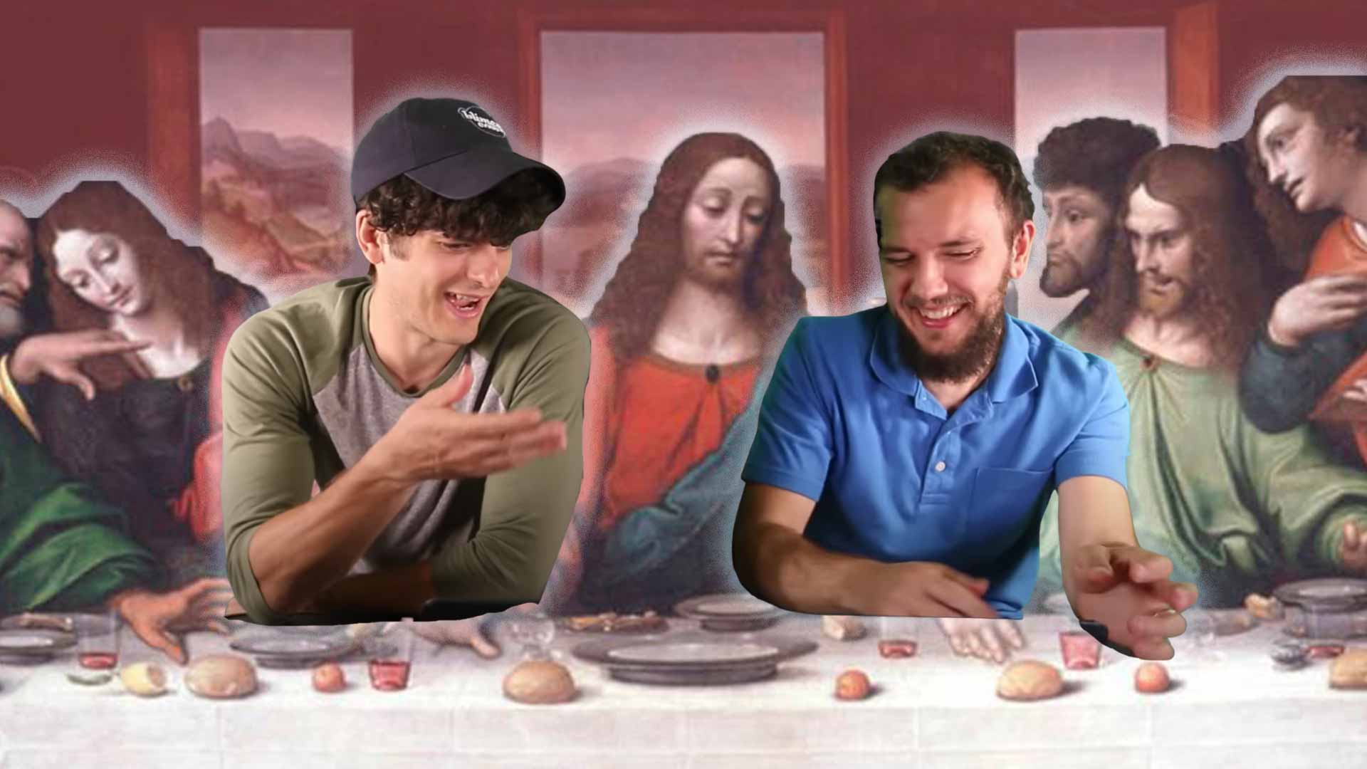 Blimey Cow Brothers are cut out and put on the classic "Last Supper" painting of Jesus and his disciples