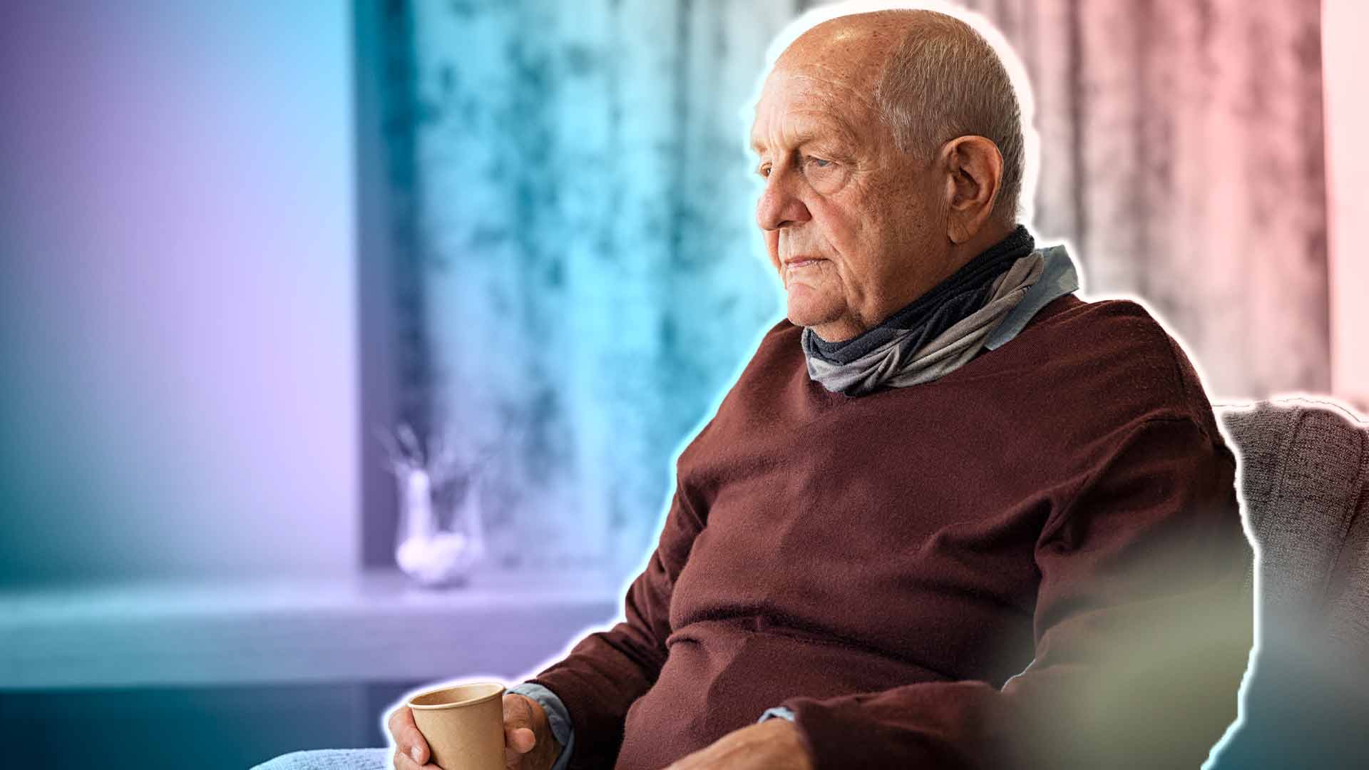 old guy drinking alone in nursing home